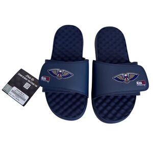 NWT Pelicans Navy Blue NBA Slides Men's Sz 8 Adjustable Sandals New Orleans New
